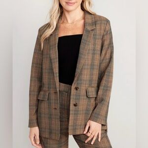 NWT Old Navy Women’s Relaxed Blazer Jacket Unlined Brown Plaid Office Casual L